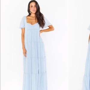 Show Me Your Mumu Nicole Maxi Dress Steel Blue Chiffon